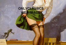 1968 SEXY GIRL PIN-UP SCHOOL TEACHER LIFTS SKIRT-LEGGY POSTER PRINT CHEESECAKE